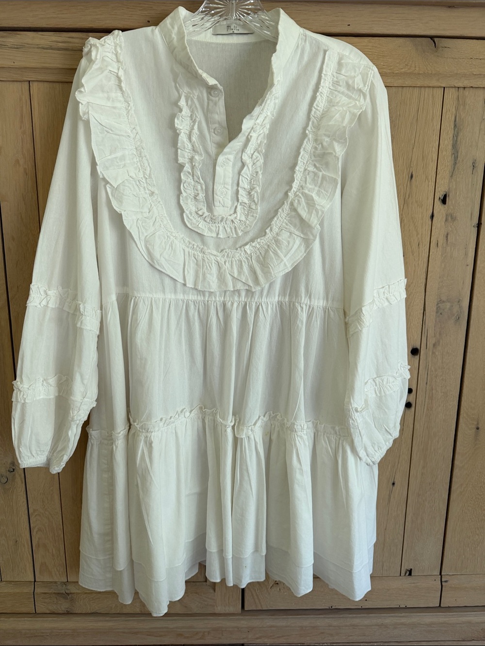 Mills White Ruffled Smock Tunic  mini dress